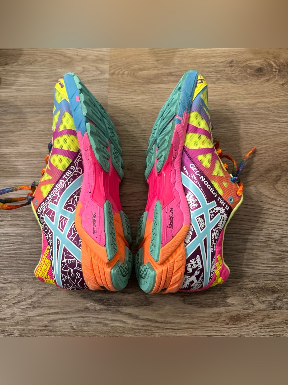 ASICS GEL NOOSA TRI 9 Ladies YELLOW PINK BLUE ORANGE TRIATHLON SHOES 8 T458N - Picture 5 of 12